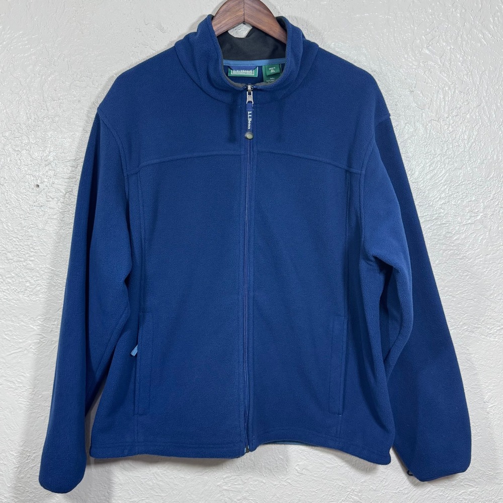 LL‎ Bean Fleece Jacket XL Full Zip Pockets Navy Vtg Y2K Gorpcore Outdoor Neutral